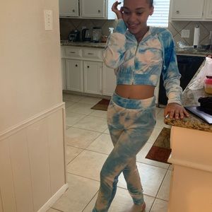 2 Piece Jogger Set Sky Blue and White